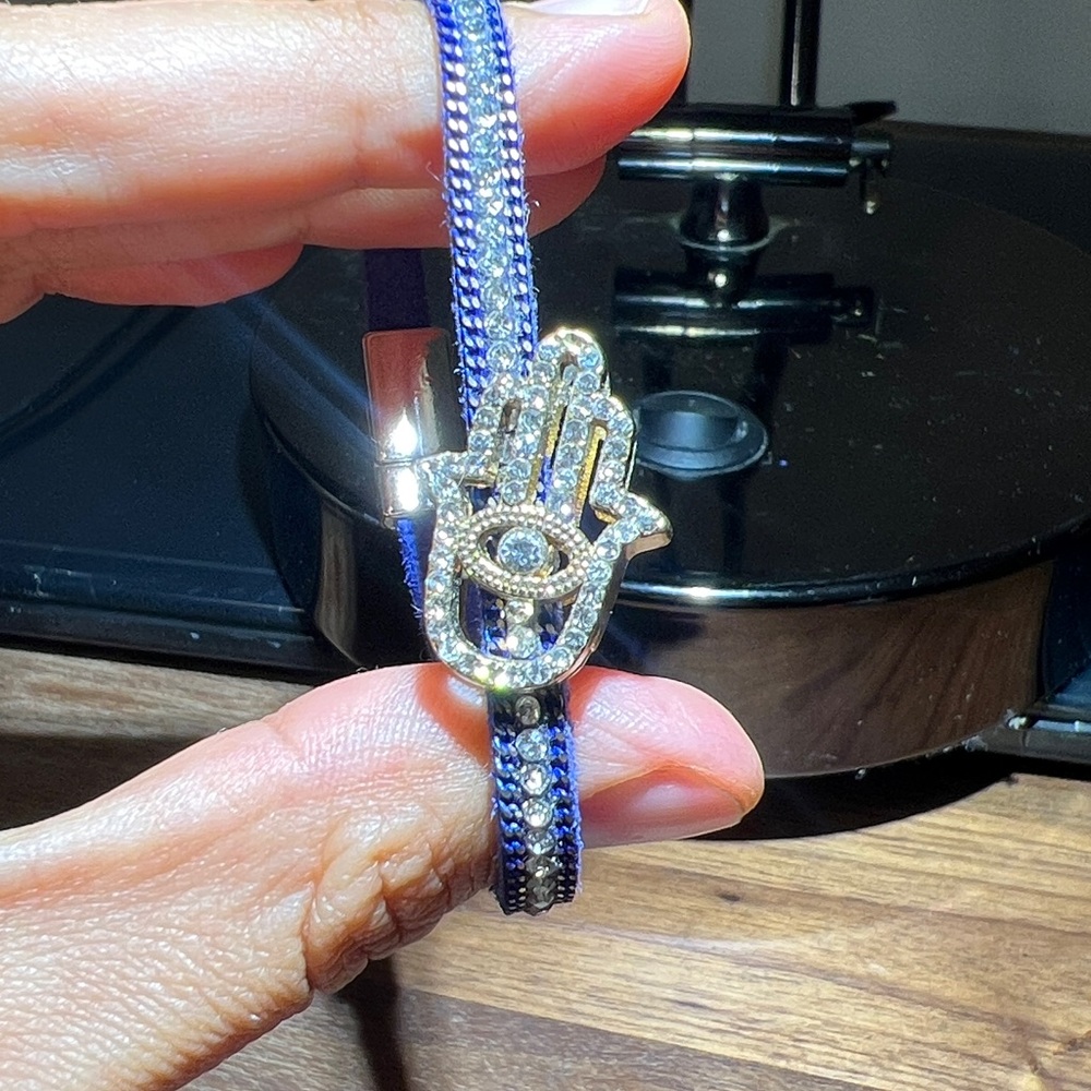 Hamsa Hand Crystal Accent Bracelet - Blue
